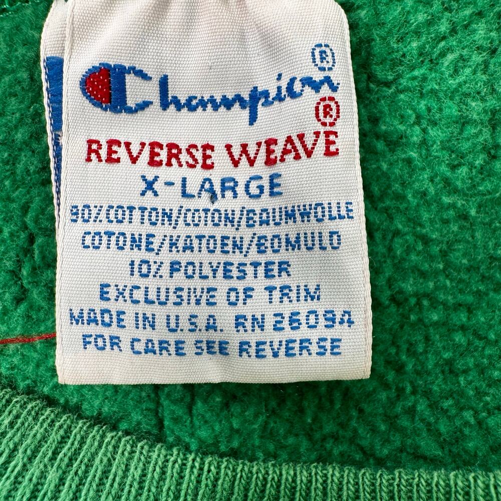 Vintage 90s Champion Green Reverse Weave  Sweatshirt Extra Large USA Distressed - Picture 4 of 8